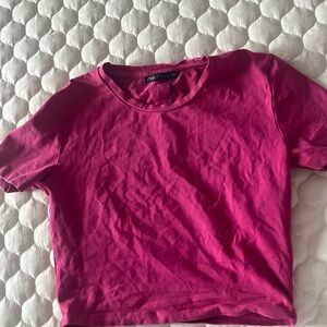 pink cropped zara shirt